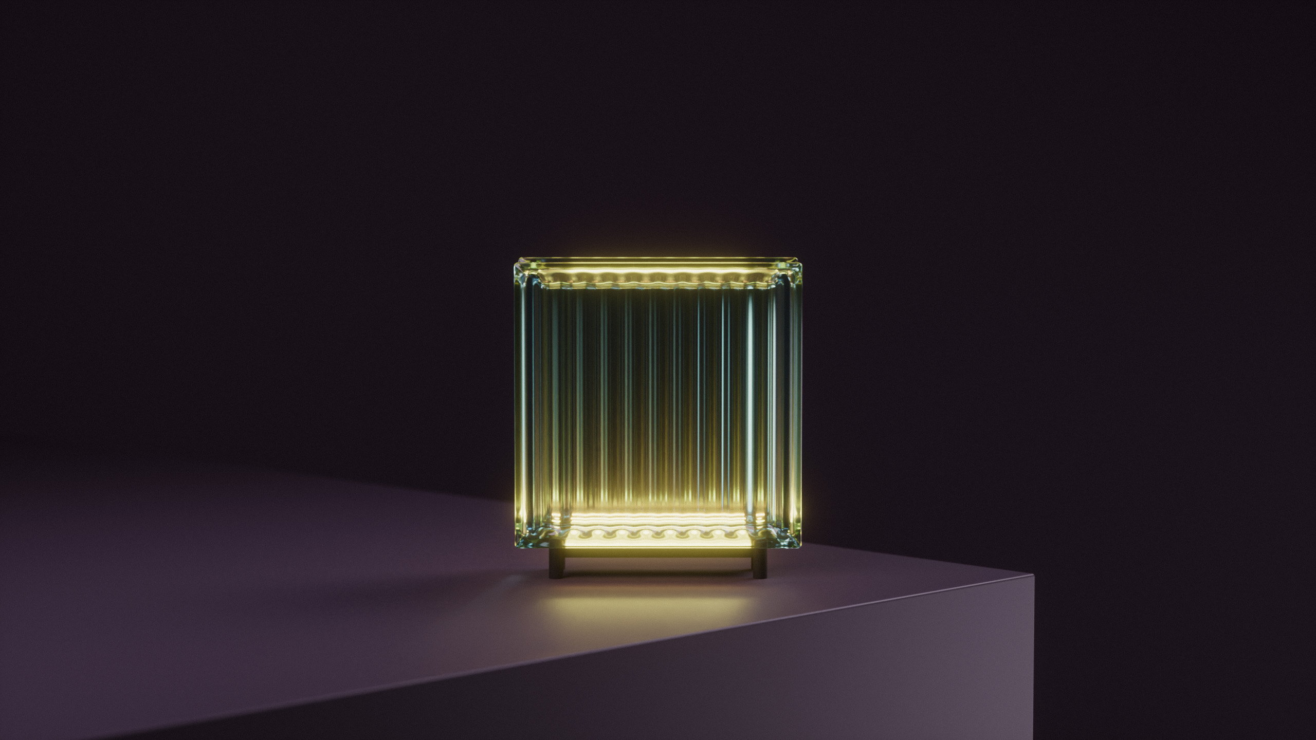 Moody image of a glass block lamp